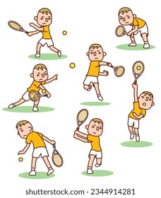 Set of vector illustrations playing tennis