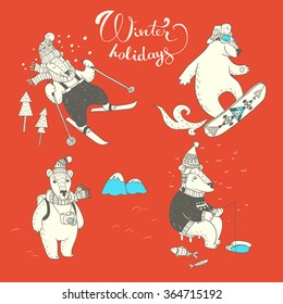 set of vector illustrations with polar bear