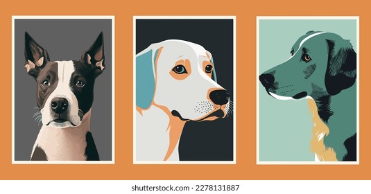 A set vector illustrations portraits dogs colored background  wall art print poster