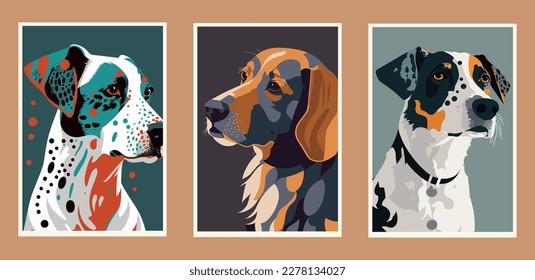 Set vector illustrations portraits dogs  Can be used for wall art  postcards  posters  flyers  wall art print poster