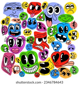 Set of vector illustrations portraits, surreal faces. Abstract shapes, silhouettes of faces. Collecton of posters with modern faces