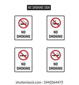 Set of Vector Illustrations for Prohibition Signs against Smoking