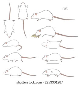 Set of vector illustrations of rats (eating, stirring, fuming, slumped, running, fattening, thinning)