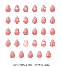A set of vector illustrations of red Easter eggs