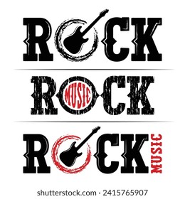 Set of vector illustrations. Rock music. Musical mascot. Design for t shirt or poster print. Hand drawn for rock-n-roll logo and emblem. Black tattoo.