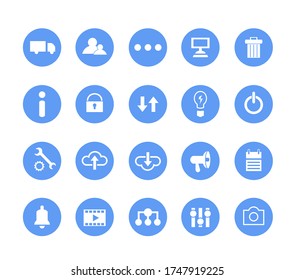 Set of vector illustrations of round icons, buttons and icons in blue