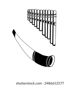 Set of vector illustrations. Russian folk instruments, horn, kugikla, flute, wind instruments. All objects are hand-drawn in vector. Suitable for printing on fabric, posters, invitations.