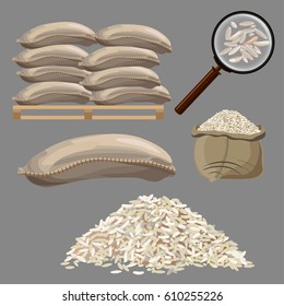 Set of vector illustrations with sacks of rice.