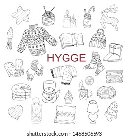 Set of vector illustrations in Scandinavian style. Cute hygge elements on white background.