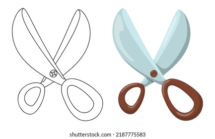Set of vector illustrations Scissors isolated on white background in line art and casual style