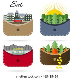 Set of vector illustrations sea nature ship