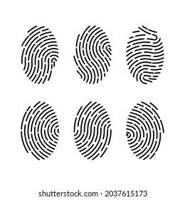 Set of vector illustrations of security fingerprint authentication. Finger identity, technology biometric illustration. Fingerprint template collection.