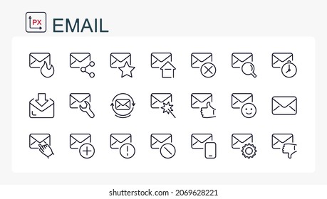 A set of vector illustrations, signs from a thin line. Email, envelope, mail and message. Editable