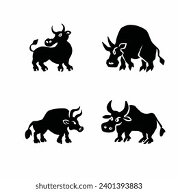 Set of vector illustrations of silhouettes of bulls, taurus