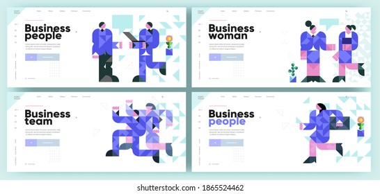 Set of vector illustrations. Slide presentation, web page, cover. Business illustration in modern style, mosaic, vector polygons.