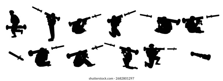 Conjunto de Ilustraciones vectoriales de soldados con antitanque