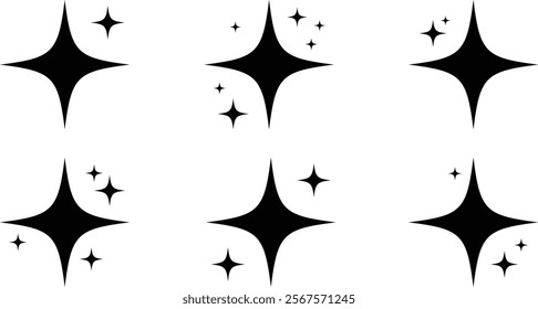 Set of Vector Illustrations of Sparkling stars flare Icon Isolated on White