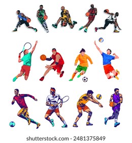 Set of vector illustrations of sports athletes, basketball, badminton, tennis, football and volleyball. Design elements with the concept of celebrating national sports day. sports athlete silhouette