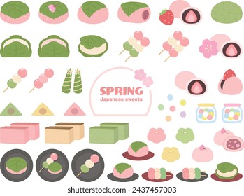  Set of vector illustrations of spring Japanese sweets