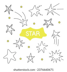Conjunto de ilustraciones vectoriales de estrellas en estilo doodle. Aislado sobre fondo blanco