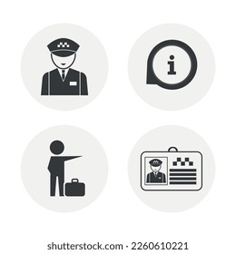 A set of Vector illustrations of the taxi service. Driver, passenger, driver's license.