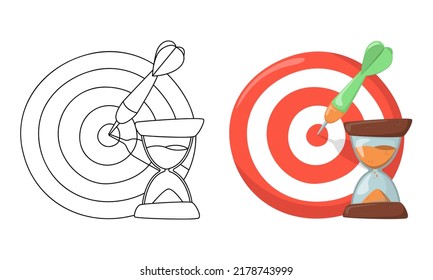 Set of vector illustrations In Time isolated on white background in line art flat color cartoon style.
