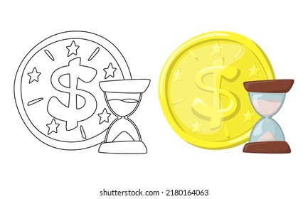 Conjunto de ilustraciones vectoriales Time Is Money aislado en fondo blanco en estilo de dibujos animados en color de línea.