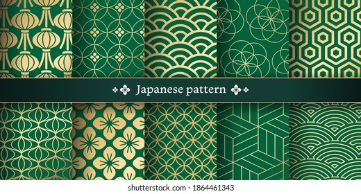 A set of vector illustrations with traditional Japanese patterns. Japanese pattern background and traditional Japanese colors.