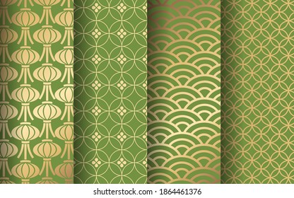 A set of vector illustrations with traditional Japanese patterns. Japanese pattern background and traditional Japanese colors.
