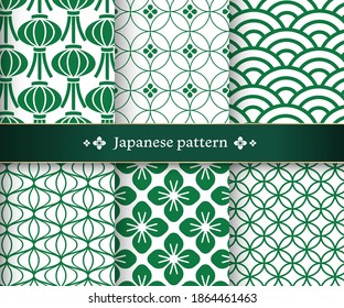 A set of vector illustrations with traditional Japanese patterns. Japanese pattern background and traditional Japanese colors.