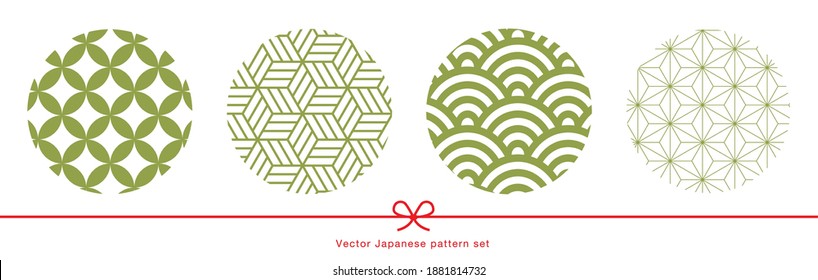 Eine Reihe von Vektorgrafiken mit traditionellen japanischen Mustern. Japanische Muster-Hintergrund und traditionelle japanische Farben.