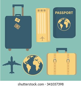 Set of vector illustrations. Travel, vacation