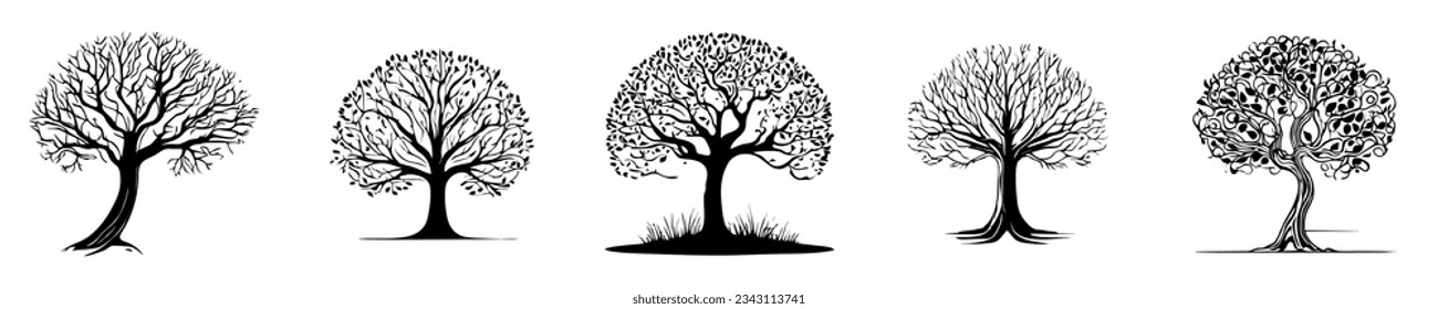 A set of vector illustrations of trees.