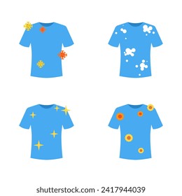 A set of vector illustrations of t-shirts. Dirty t-shirts, foamy, clean, and fragrant.