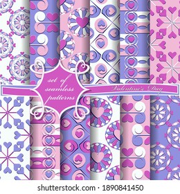 Set of vector illustrations of Valentine's Day. Heart, abstract decorative shapes