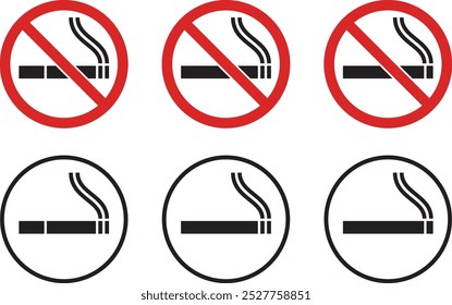 Set of vector illustrations of various shapes of cigarettes, no smoking and smoking areas