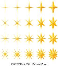 Set of vector illustrations of various shapes of star and shine mark icons