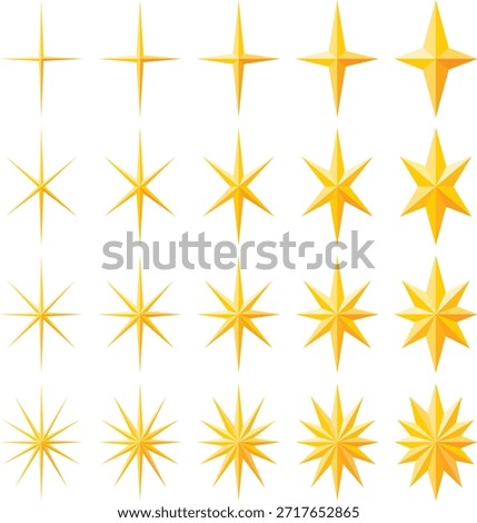 Set of vector illustrations of various shapes of star and shine mark icons