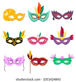 Set of vector illustrations. Venetian Masquerade Masks. Carnival party face masks