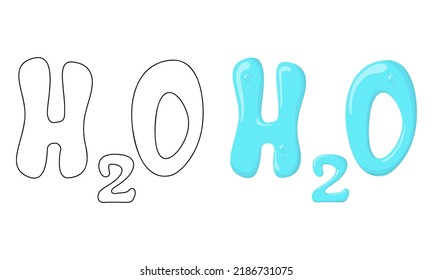Set of vector illustrations Water Formula H2O isolated on white background in line art and casual style