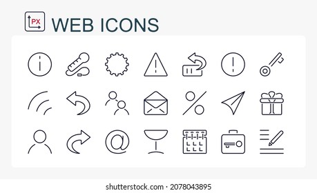 Eine Reihe von Vektorgrafiken, Web-Symbole aus einer dünnen Linie. Einzeln, editierbar.