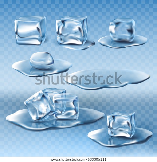 水で溶けた氷と水溜りのベクターイラストをリアルに表現したセット のベクター画像素材 ロイヤリティフリー