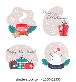 Set of vector illustrations for winter cards for Christmas and New Year