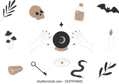 set of vector illustrations witch potion sorcery