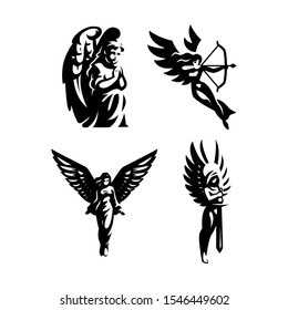 A set of vector illustrations. Woman angel with wings.