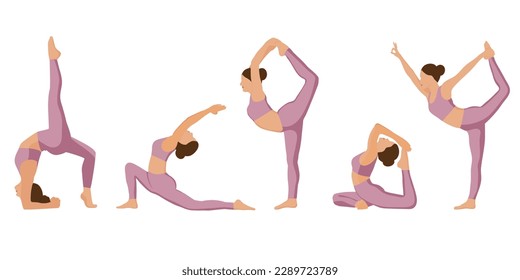 set of vector illustrations. a woman doing yoga