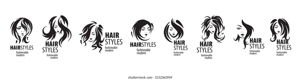 A set of vector illustrations of a womans hairstyle on a white background