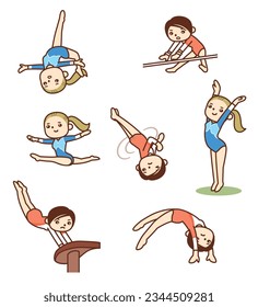 Set of vector illustrations of women's gymnastics