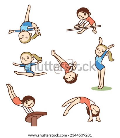 Set of vector illustrations of women's gymnastics