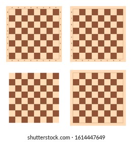 Set of Vector illustrations of wooden chess board isolated on white background.